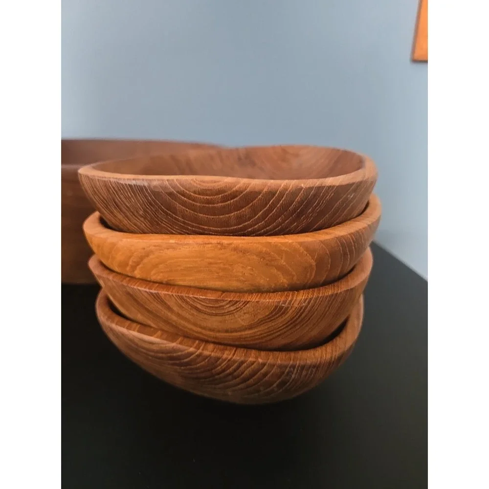Vintage Goodwood Genuine‎ Teak Wood Salad Bowl  Utensils Set Of  7 Thailand